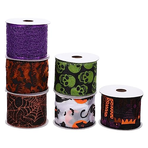 JEWEDECO 6 Rollen Halloween-gurtband Verpackungsband Diy-geschenkband Diy-bänder Schleife Für Bandverpackungsdekoration Bogenmaterial Selber Machen Schneiden Wickelband Polyester von JEWEDECO