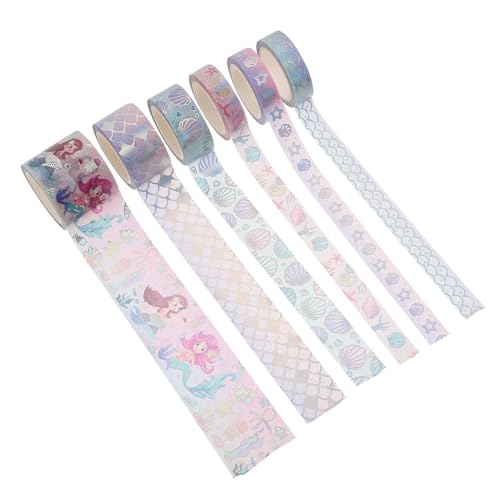 JEWEDECO 6 Rollen Meerjungfrau-aufkleber Meerjungfrau-washi-aufkleber Scrapbooking Mit Abdeckband Dekorative Bänder Scrapbooking-klebeband Washi-tape Für Kinder Schild Japanisches Papier von JEWEDECO