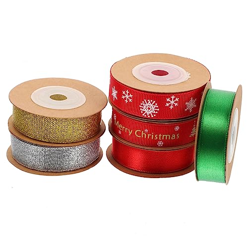 JEWEDECO 6 Rollen Weihnachtsband, Weihnachtsbaumband, Weihnachtsgeschenkband, Geschenkverpackungszubehör, Bastelband, Weihnachtsparty, Weihnachtsbaumband, Schleifenherstellungsbänder von JEWEDECO