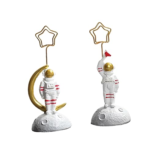 JEWEDECO 6 Stk Astronaut Foto halter Tischnummernhalter Zeichen Clips für Bürokarten Platte steht für die Anzeige Tischhalter Hochzeitsdekoration bürodeko Fotohalter Fotoclips Metall Weiß von JEWEDECO