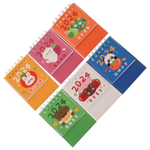 JEWEDECO 6 Stück 2024 Mini Tischkalender Desktop-kalender Kleiner Hasen-tischkalender Kleine Kaninchen-jahreskalender Kleine Staffelei Monatlicher Tischkalender Papier Colorful von JEWEDECO