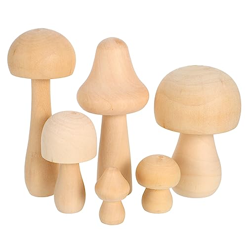 JEWEDECO 6-Teiliges Set Doodle weißer Keimpilz unfertiger Pilz natürliche unfertige Pilze Mini-Pilze bastelbedarf geburtstagsdekoration unlackierter Holzpflock Unfertiges Holz selber machen von JEWEDECO