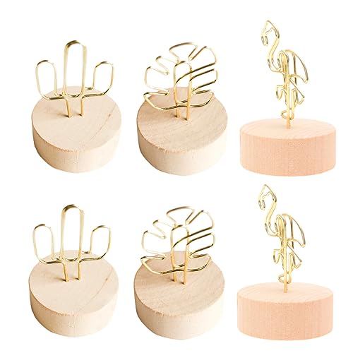 JEWEDECO 6St Fotoclip Tischnummernhalter Tischbildständer Papiernotizklammer Büroklammern aus Karton Büro-Memo-Clips büro accessoires büro zubehör Memohalter Inhaber Hölzern Golden von JEWEDECO