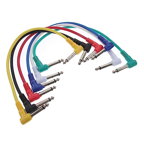 JEWEDECO 6er Set Gitarren Patchkabel 30cm Stecker Rechtwinklig Mischfarben Audio Kabel Für Effektpedale Adapter Verbindungskabel Für E Gitarre Und Bass von JEWEDECO