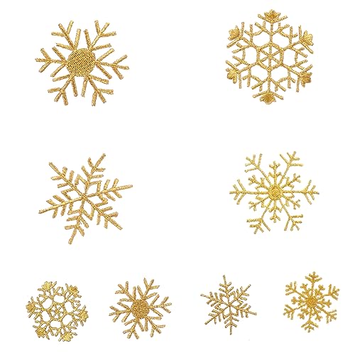 JEWEDECO 8st Bestickter Aufnäher Mit Schneeflocken Stickerei-diy-patch Schneeflocken-applikation Stickereiflecken Mit Schneeflocken Weihnachtsschneeflockenflecken Golden Polyesterfaden von JEWEDECO