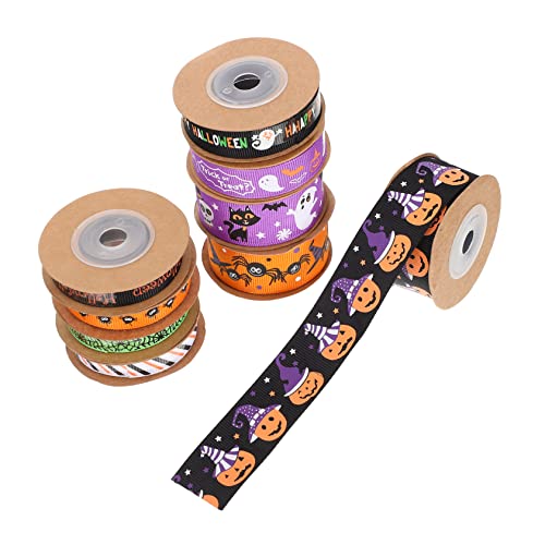 JEWEDECO 9 Rollen Halloween-Gurtband Fröhliche Halloween-Bänder zartes Paketband zum Basteln Pumpkin ribbon Holiday decoration ribbon tragbares Geschenkband Geschenkzubehör Polyester von JEWEDECO