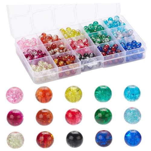 JEWEDECO Bunte Rissige Glasperlen Set Für Schmuckherstellung 1 Schachtel Mit Vielfältigen Farben Für Halsketten Armbänder Ohrringe Ideal Zum Auffädeln Und Basteln von JEWEDECO