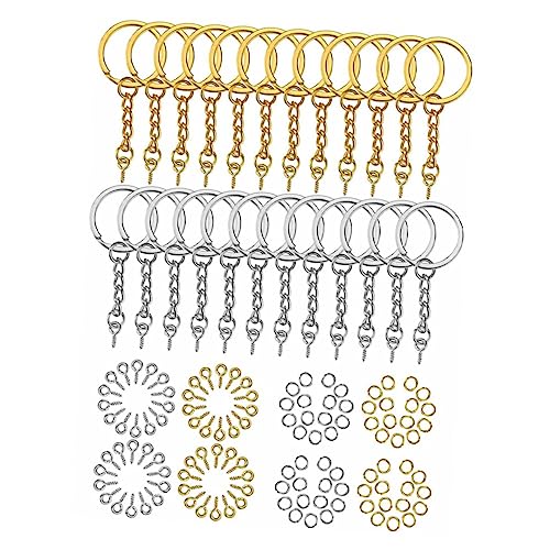 JEWEDECO DIY Schlüsselanhänger Set Metall Ringe Und Ketten Bastelmaterial Für Schlüsselanhänger Runde Anhängerringe DIY Zubehör Für Schlüsselkarabiner von JEWEDECO