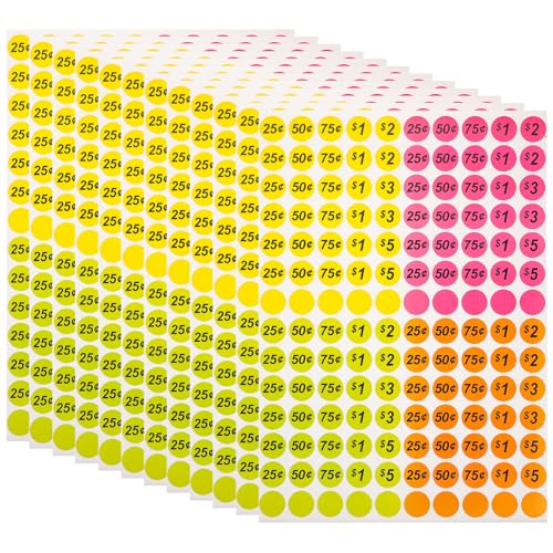 JEWEDECO Preisetiketten Aufkleber Für Garagen Und Flohmärkte Bunte Selbstklebende Preisaufkleber Runde Verkaufsetiketten Verschiedenen Farben Ideal Für Preisgestaltung Und von JEWEDECO