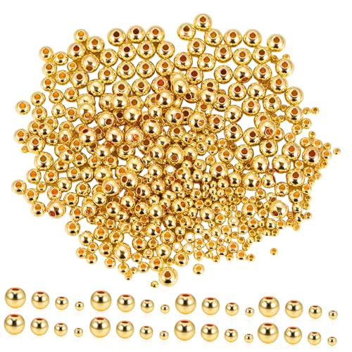 JEWEDECO Spacer Perlen Runde Spacer Perlen Für Die Schmuckherstellung 14K Goldfarbe 2mm 3mm 4mm 5mm Perfekte Kleine Perlen Für Armbänder Und Halsketten Bastelset Für von JEWEDECO