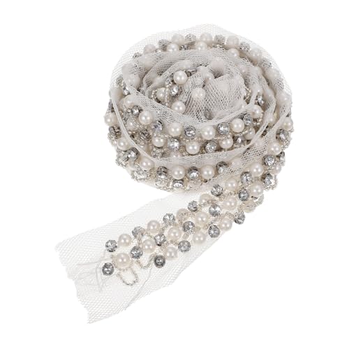 JEWEDECO Spitze Dekoratives Diamantband Hochzeitsdekoration Spitzenband Nähen Zartes Spitzenband Perlenband Nähen Bling Strassband Kleiderapplikationen Schwarze Strasssteine Weiß Organza von JEWEDECO