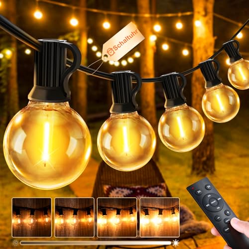 Lichterkette LED Außen Strom Outdoor - 30M 100FT G40 Glühbirnen Garten Beleuchtung Balkon Lichterketten Aussen IP44 Wetterfest Pavillon String Lights mit Fernbedienung für Terrasse Party von JEYMORKEY