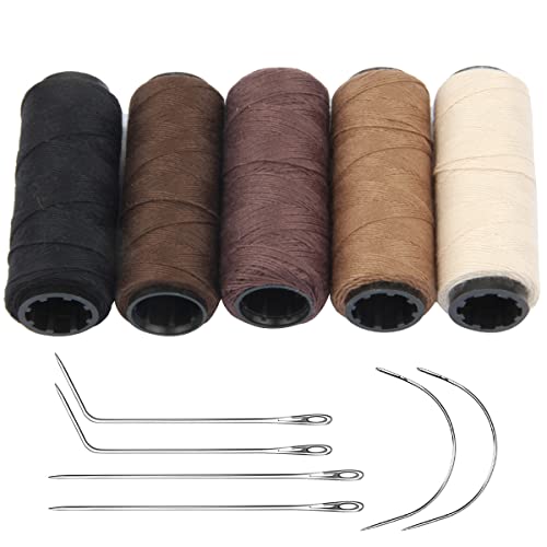 JFFX 5 Rolls Sewing Threads and Needles Set, Hair Extensions Thread with 6 Pcs C/J/I Shaped Needles for Hand Sewing Wig Making Hair Weft Craft DIY von JFFX