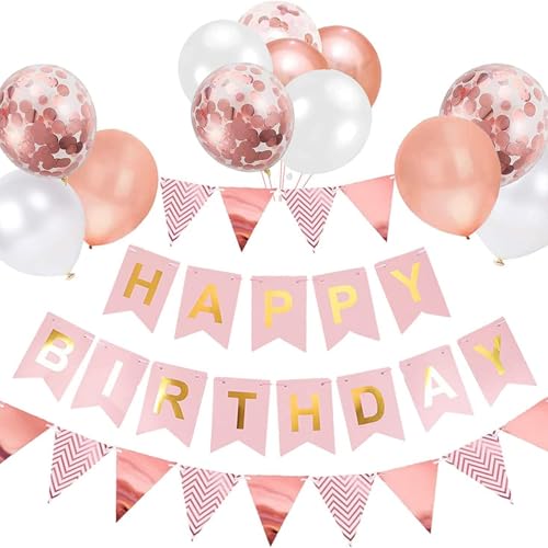 Happy Birthday Banner und Wimpelkette, Fischschwanz-Zugflagge, Latex-Pailletten-Kombination, eine perfekte Happy Birthday-Dekoration (Roségold) von JFSKFOU