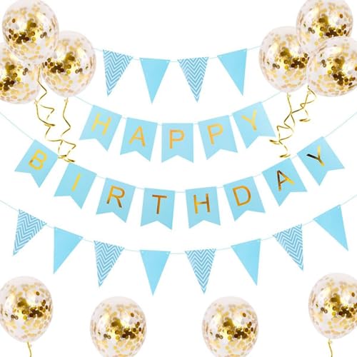 Happy Birthday Banner und Wimpelkette Fischschwanz Pull Flagge Wimpel Latex Pailletten Kombination Eine perfekte Happy Birthday Dekorationen (Hellblau) von JFSKFOU