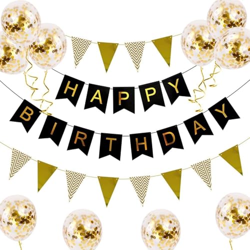 Happy Birthday Banner und Wimpelkette Fishtail Pull Flag Wimpel Latex Pailletten Kombination Eine perfekte Happy Birthday Dekorationen (Schwarz) von JFSKFOU