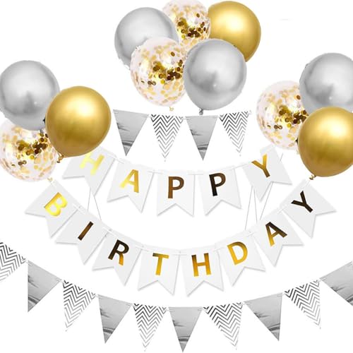 Happy Birthday Banner und Wimpelkette Fishtail Pull Flag Wimpel Latex Pailletten Kombination Eine perfekte Happy Birthday Dekorationen (Silber) von JFSKFOU