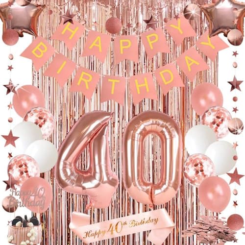 Happy Birthday Flagge Rose Gold Nummer Latex Pailletten Kombination Ballon Paket 21 40 50 60 Geburtstag Dekoration (40 Geburtstag) von JFSKFOU