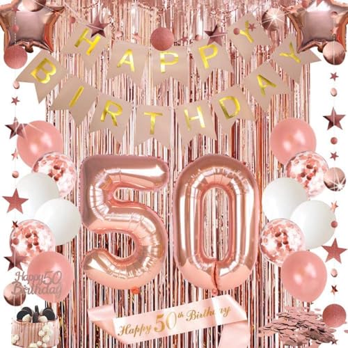 Happy Birthday Flagge Rose Gold Nummer Latex Pailletten Kombination Ballon Paket 21 40 50 60 Geburtstag Dekoration (50 Geburtstag) von JFSKFOU