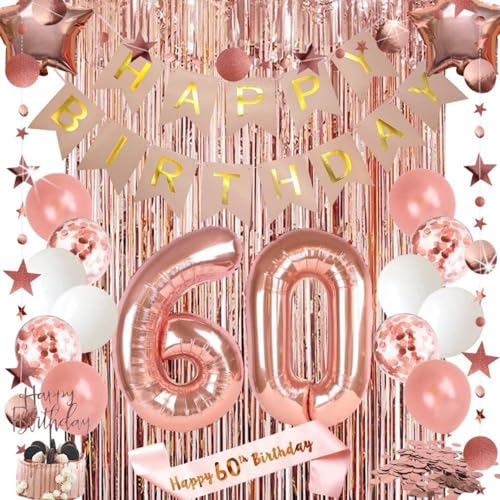 Happy Birthday Flagge Rose Gold Nummer Latex Pailletten Kombination Ballon Paket 21 40 50 60 Geburtstag Dekoration (60 Geburtstag) von JFSKFOU