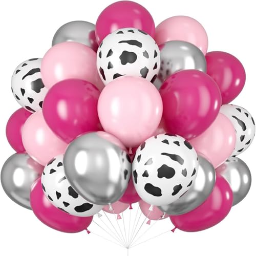 Happy Birthday Luftballons 50 Stück Rose Pink Latex Kuh Muster Metall Silber Cowboy Thema Latex Ballon Strauß Geburtstag Dekoration (Rose Pink) von JFSKFOU