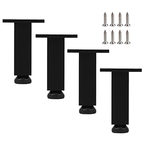 JFUNANQH 4 Quadratische Möbelbeine, Sofabeine, Tischbeine, verstellbar 0–10 mm, mit Schrauben, rutschfeste/stabile Ersatzbeine, stilvoll/schön, schwarz, 18 cm von JFUNANQH