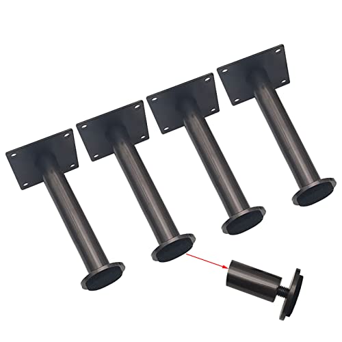 JFUNANQH 4er-Pack Edelstahl-Möbelbeine, verstellbare Metall-Tischbeine, DIY-Ersatzstützfüße, für TV-Ständer, Sofa, Stuhl, Ankleideschrank, Schreibtisch, Bett, mit Schrauben (13 cm, schwarz) von JFUNANQH