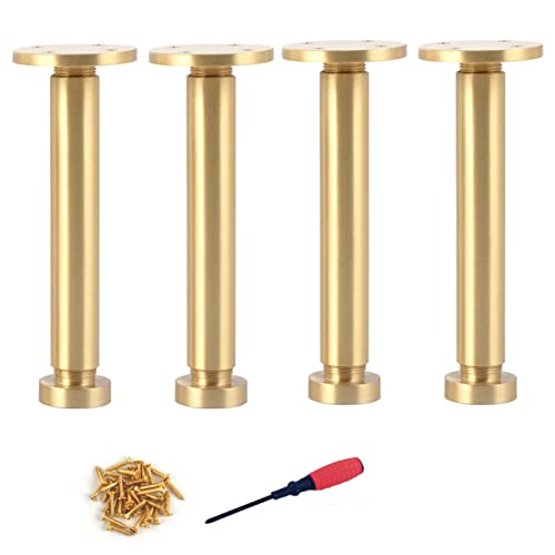 JFUNANQH 4er-Pack Möbelbeine aus massivem Messing, Möbelbeine aus Metall, verstellbare Sofa-Stützbeine, für Schrank, Couchtisch, TV-Ständer, Badezimmerschrank, Couch, Stuhl (Farbe: Gold, Gr von JFUNANQH