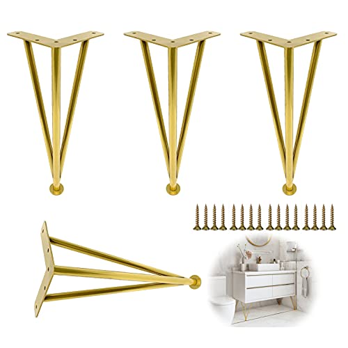 JFUNANQH Couchtischbeine, verstellbare Möbelbeine, DIY-Ersatzbeine für robuste Metallmöbel, Haarnadel-Sofabeine, Esstischbeine, Schrankstützfüße, mit Schrauben, Gold-25 cm/9,8 Zoll von JFUNANQH