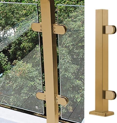 JFUNANQH Pfosten/Klemme für Glaszaunpaneele für Terrassen, Goldener Geländerpfosten aus Edelstahlglas für Terrasse, Balkon, für Balkon- und Terrassentreppen (Endpfosten, 105 cm) von JFUNANQH