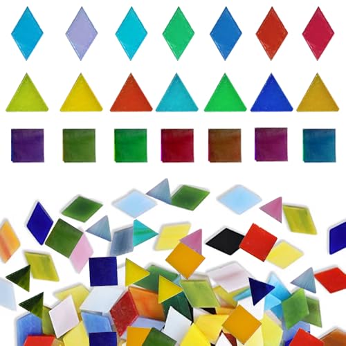 JGCJGG 600 Stück Bunte Mosaikfliesen Glasmosaikfliesen zum Basteln Glas Mosaiksteine Gemischte Mosaik Glassteine Schmucksteine Farbrig Mosaik Bastelset für DIY Handwerk Dekoration, 3 Formen von JGCJGG