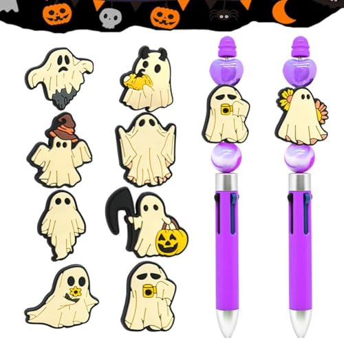 JHIALG Silikonperlen für Stifte, niedliches Geisterfiguren-Design für Bastelarbeiten, Halloween, Cartoon, PVC-Silikon, modische Silikonperlen für Schlüsselanhänger (ohne Stift) von JHIALG