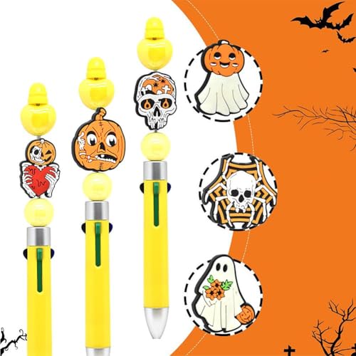 JHIALG Silikonperlen für Stifte, niedliches Geisterfiguren-Design für Bastelarbeiten, Halloween, Cartoon, PVC-Silikon, modische Silikonperlen für Schlüsselanhänger (ohne Stift) von JHIALG