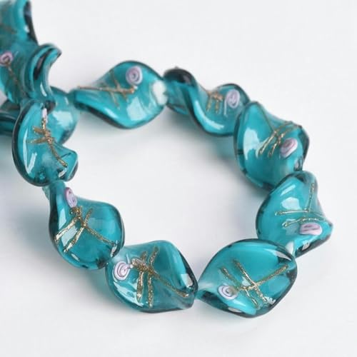 10 Stück Helix-Form, handgefertigte Blumen-Lampwork-Glasperlen, lose Bastelperlen für die Herstellung von DIY-Schmuckstücken, Blau, Pfauenblau von JHJRYGKI