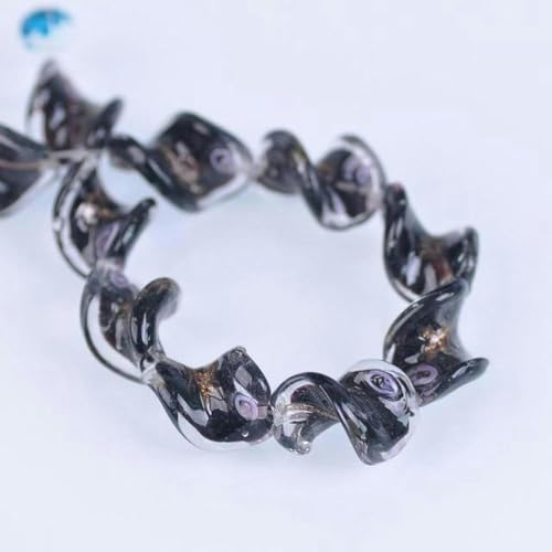 10 Stück Helix-Form, handgefertigte Blumen-Lampwork-Glasperlen, lose Bastelperlen für die Herstellung von DIY-Schmuckstücken, Blau-Schwarz von JHJRYGKI