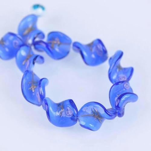 10 Stück Helix-Form, handgefertigte Blumen-Lampwork-Glasperlen, lose Bastelperlen für die Herstellung von DIY-Schmuckstücken, Blau von JHJRYGKI