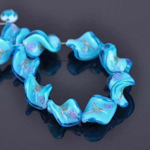 10 Stück Helix-Form, handgefertigte Blumen-Lampwork-Glasperlen zum Basteln, für die Herstellung von DIY-Schmuckstücken, Blau, Seeblau von JHJRYGKI