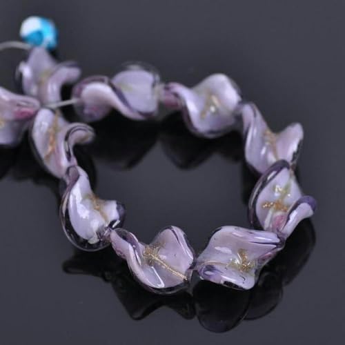 10 Stück Helix-Form, handgefertigte Blumen-Lampwork-Glasperlen zum Basteln, lose Perlen für die Herstellung von DIY-Schmuckstücken, Blau-Bläulich-Violett von JHJRYGKI