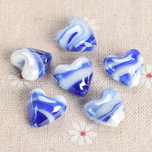 10 Stück Herzform Lampwork Glas lose Perlen für DIY Handwerk Schmuckherstellung Erkenntnisse-Grün Weiß-Tiefblau Weiß von JHJRYGKI