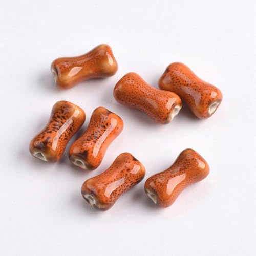 10 Stück Knochenform, handgefertigt, ausgefallene Glasur, Keramik, Porzellan, lose Abstandsperlen, Menge zur Schmuckherstellung, DIY-Bastelzubehör-Gelb-18 x 10 mm-Orange-18 x 10 mm von JHJRYGKI