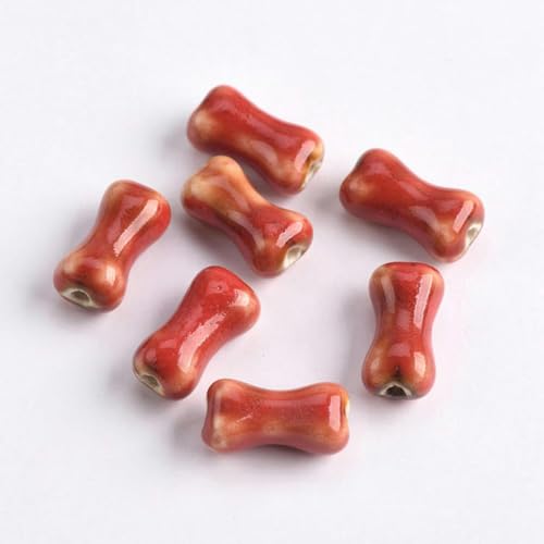 10 Stück Knochenform, handgefertigt, ausgefallene Glasur, Keramik, Porzellan, lose Abstandsperlen, Menge zur Schmuckherstellung, DIY-Bastelzubehör-Gelb-18 x 10 mm-Rot-18 x 10 mm von JHJRYGKI