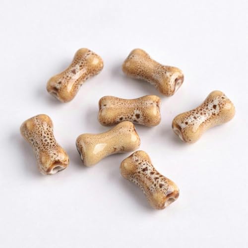 10 Stück Knochenform, handgefertigt, ausgefallene Glasur, Keramik, Porzellan, lose Abstandsperlen, Menge zur Schmuckherstellung, DIY-Bastelzubehör-Gelb-18x10mm-Beige-18x10mm von JHJRYGKI