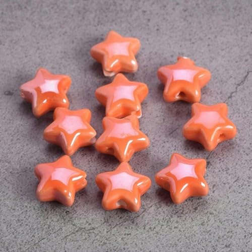 10 Stück Sternform, glänzend, handgefertigt, lose Keramik-Porzellan-Perlen zur Schmuckherstellung, DIY-Zubehör-Grün-14 mm-Orange-14 mm von JHJRYGKI