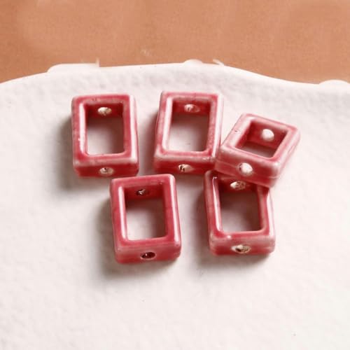 17 x 12 mm, 10 Stück, hohle quadratische Keramikperlen zur Schmuckherstellung, lose Keramikperlen zum Basteln von Armbändern, Porzellanperlen zum Anhängen von Ohrringen, 29#pink, 10 Stück von JHJRYGKI