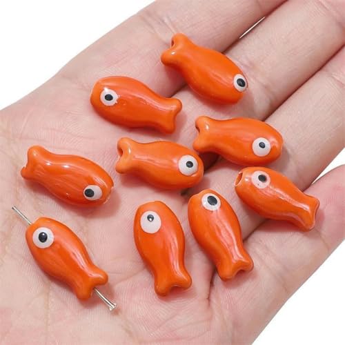 19 x 10 mm, 20 Stück, UV-farbige Teufelsfisch-Keramikperlen zur Schmuckherstellung, lose Keramikperlen zum Basteln von Armbändern, Porzellan-Ohrring-Anhängerperlen, Orange, 20 Stück von JHJRYGKI