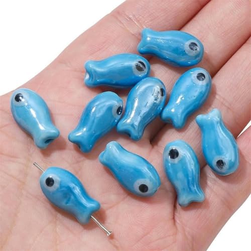 19 x 10 mm, 30 Stück, UV-farbige Teufelsfisch-Keramikperlen zur Schmuckherstellung, lose Keramikperlen zum Basteln von Armbändern, Porzellan-Ohrring-Anhängerperlen, Marineblau, 30 Stück von JHJRYGKI