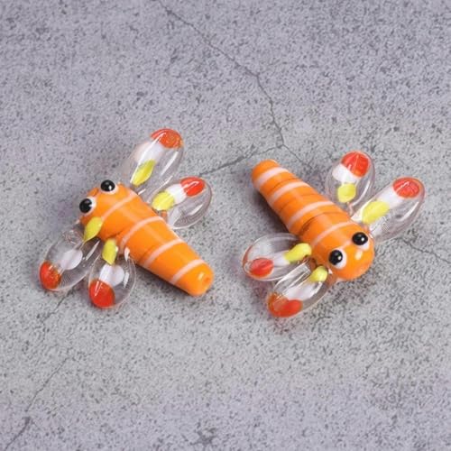 2 Stück Libellen-Perlen, handgefertigt, Lampwork-Glas, lose Perlen zur Schmuckherstellung, DIY-Anhänger, Befestigungen-Dunkelblau-26 x 21 mm-Orange-26 x 21 mm von JHJRYGKI