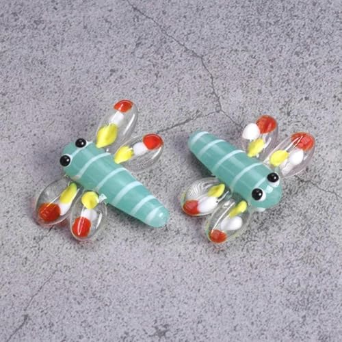 2 Stück Libellen-Perlen, handgefertigt, lose Glasperlen in Lampwork-Optik, zur Schmuckherstellung, DIY-Anhänger, Befestigungen, Dunkelblau, 26 x 21 mm, Cyangrün, 26 x 21 mm von JHJRYGKI