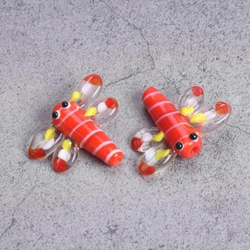 2 Stück Libellen-Perlen, handgefertigt, lose Glasperlen in Lampwork-Optik, zur Schmuckherstellung, DIY-Anhänger, Befestigungen, Dunkelblau, 26 x 21 mm, Rot, 26 x 21 mm von JHJRYGKI