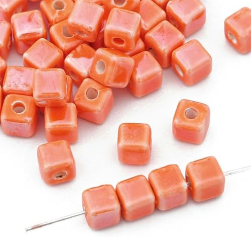 20 Stück 6/8 mm quadratische Würfel-Keramikperlen zur Schmuckherstellung UV-farbige lose Keramikperlen zum Basteln von Armbändern Porzellan-Ohrring-Anhängerperlen-Orange-20 Stück 6 mm von JHJRYGKI